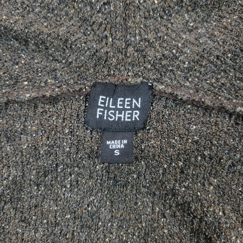 Eileen Fisher Short Envelope Cardigan Womens S‎ Brown Silk Blend Open Front Knit